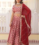 Sequins Embroidered Work Pure Viscose Jacquard Lehenga Choli With Blouse & Dupatta 