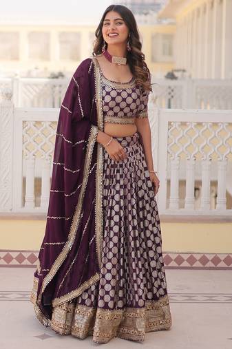Sequins Embroidered Work Pure Viscose Jacquard Lehenga Choli With Blouse & Dupatta 