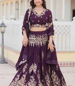 Heavy Sequins & Thread Embroidered work Faux Georgette Lehenga Choli With Blouse & Dupatta 
