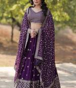 Heavy Sequins & Thread Embroidered work Faux Georgette Lehenga Choli With Blouse & Dupatta 