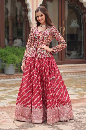 Heavy Sequins & Thread Embroidered work Pure Viscose Jacquard Lehenga Choli With Blouse 