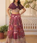 Digital Printed With Foil Embroidery Work Russian Silk Lehenga Choli With Blouse 