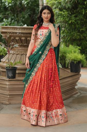 Meenakari Work Cosmos Jacquard Lehenga Choli With Blouse & Dupatta 