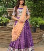 Meenakari Work Cosmos Jacquard Lehenga Choli With Blouse & Dupatta 
