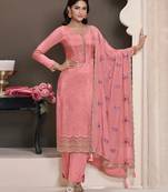Light pink silk semi stitched wedding suits
