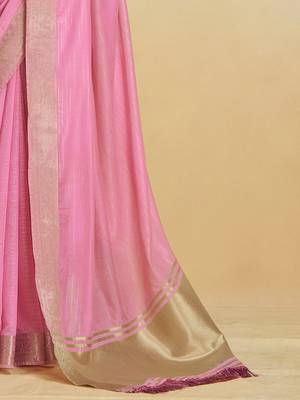 Pink Striped Zari art Silk Saree With Blouse For Women 5