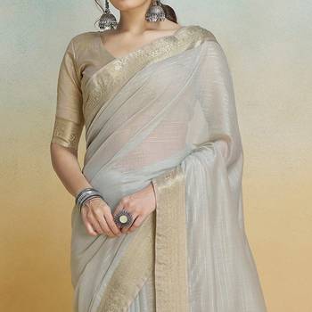 Grey Striped Zari Art Silk Saree With Blouse For Women 4