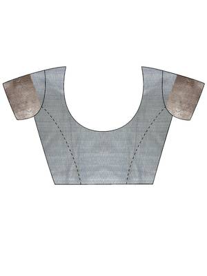 Grey Striped Zari Art Silk Saree With Blouse For Women 5