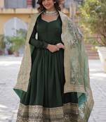 Heavy embroidery & sequience work pure vichitra silk gown with dupatta 