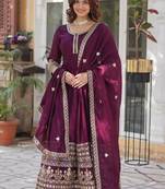 Heavy embroidery & sequience work pure vichitra silk gown with dupatta 