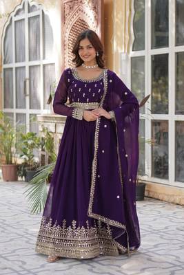 Heavy embroidery & sequience work Georgette gown with dupatta  1