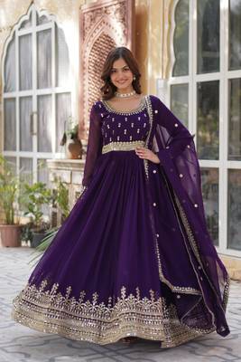 Heavy embroidery & sequience work Georgette gown with dupatta  2