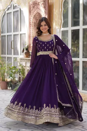 Heavy embroidery & sequience work Georgette gown with dupatta 