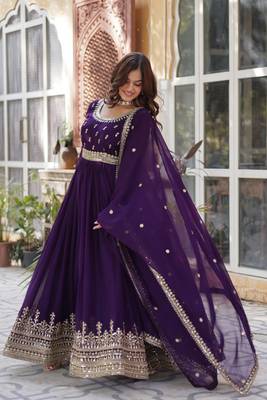 Heavy embroidery & sequience work Georgette gown with dupatta  3