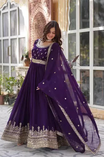 Heavy embroidery & sequience work Georgette gown with dupatta 