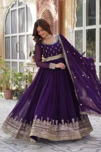 Heavy embroidery & sequience work Georgette gown with dupatta 
