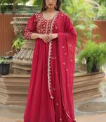 Heavy embroidery & sequience work Georgette gown with dupatta