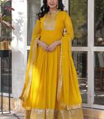 Heavy embroidery & sequience work Georgette gown with dupatta 