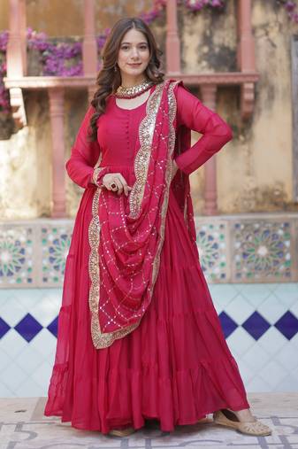 Heavy embroidery & sequience work Georgette gown with dupatta 