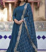 Heavy embroidery & sequience work Georgette gown with dupatta 