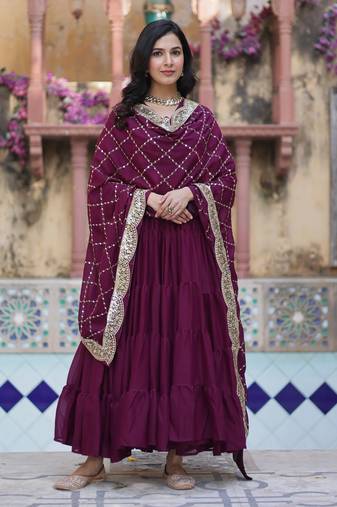 Heavy embroidery & sequience work Georgette gown with dupatta 