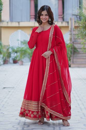 Heavy embroidery & sequience work Georgette gown with dupatta 