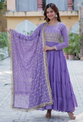 Heavy embroidery & sequience work Georgette gown with dupatta  1