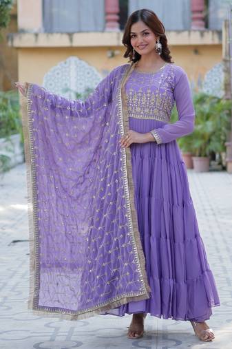Heavy embroidery & sequience work Georgette gown with dupatta 