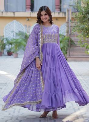 Heavy embroidery & sequience work Georgette gown with dupatta  2