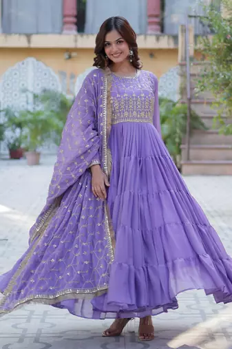 Heavy embroidery & sequience work Georgette gown with dupatta 