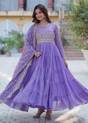 Heavy embroidery & sequience work Georgette gown with dupatta  3