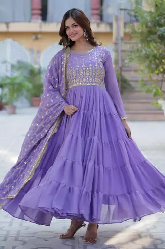 Heavy embroidery & sequience work Georgette gown with dupatta 