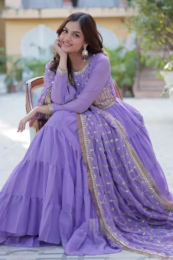 Heavy embroidery & sequience work Georgette gown with dupatta 