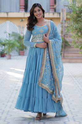Heavy embroidery & sequience work Georgette gown with dupatta  1