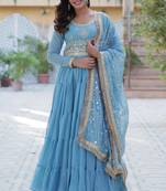 Heavy embroidery & sequience work Georgette gown with dupatta