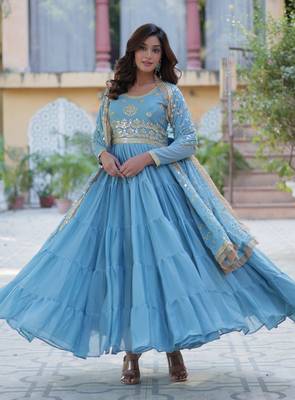 Heavy embroidery & sequience work Georgette gown with dupatta  2