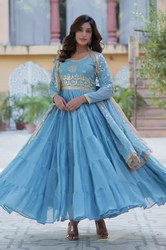 Heavy embroidery & sequience work Georgette gown with dupatta 