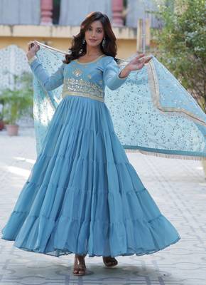 Heavy embroidery & sequience work Georgette gown with dupatta  3