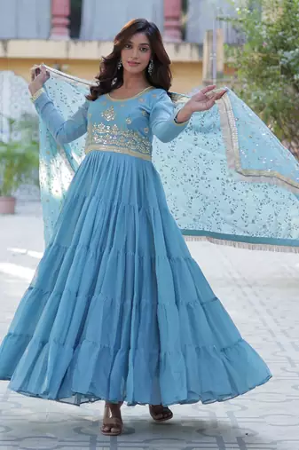 Heavy embroidery & sequience work Georgette gown with dupatta 