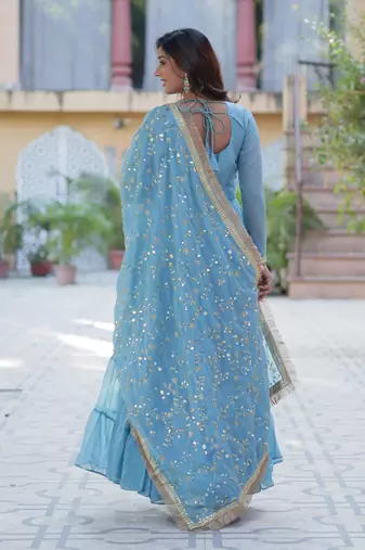 Heavy embroidery & sequience work Georgette gown with dupatta 