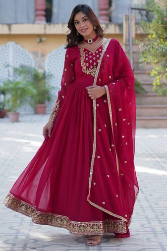 Heavy embroidery & sequience work Georgette gown with dupatta 