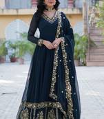 Heavy embroidery & sequience work Georgette gown with dupatta 
