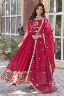 Heavy embroidery & sequience work Georgette gown with dupatta  1