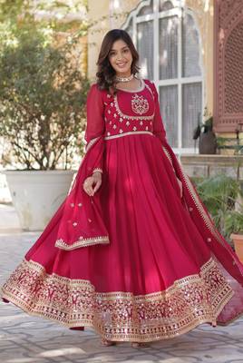 Heavy embroidery & sequience work Georgette gown with dupatta  2