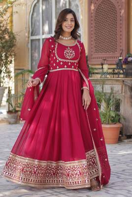 Heavy embroidery & sequience work Georgette gown with dupatta  3