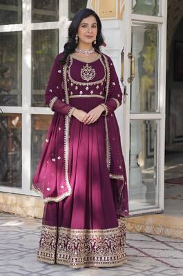 Heavy embroidery & sequience work Georgette gown with dupatta  1