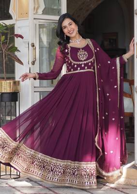 Heavy embroidery & sequience work Georgette gown with dupatta  2