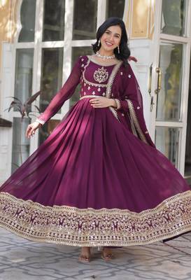 Heavy embroidery & sequience work Georgette gown with dupatta  3