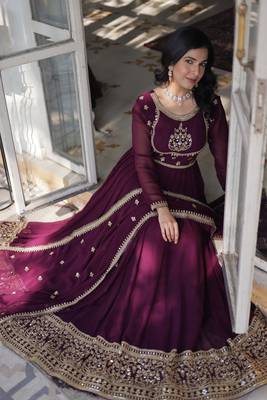 Heavy embroidery & sequience work Georgette gown with dupatta  4