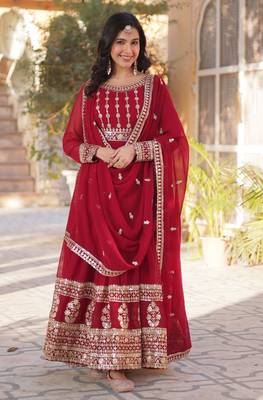 Heavy embroidery & sequience work Georgette gown with dupatta  1